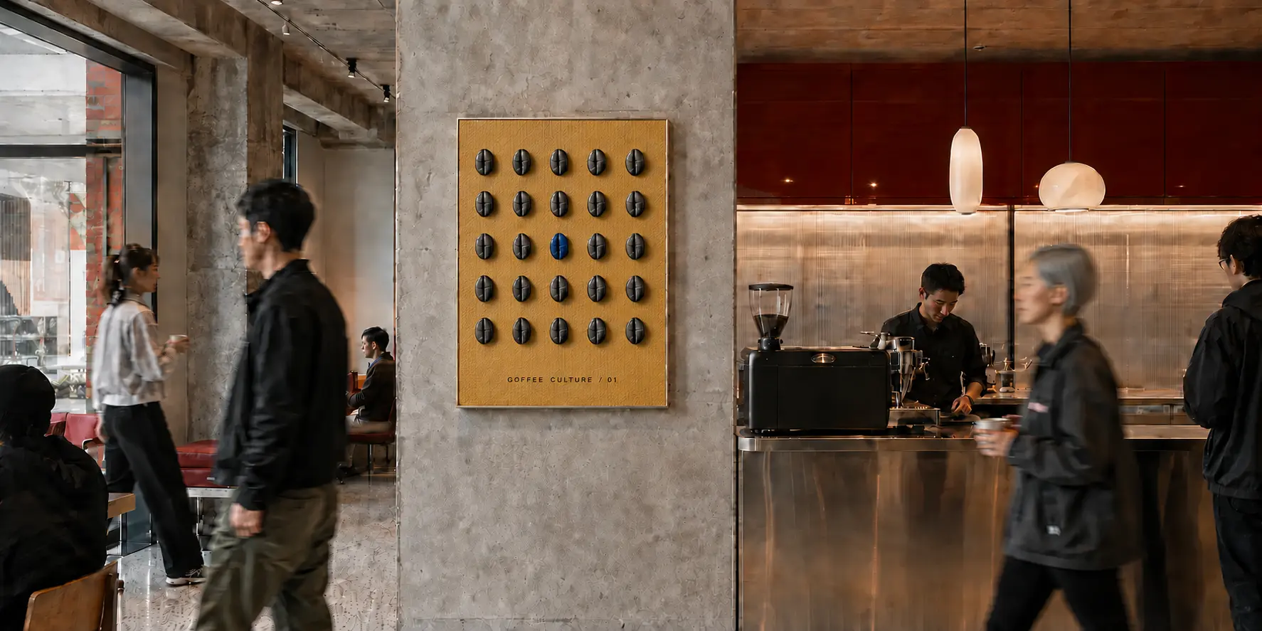 Coffee Culture wall object in a design-led coffee space