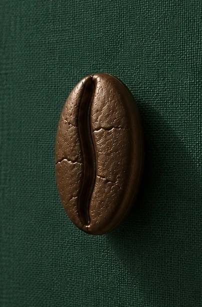 Bronze sculptural coffee form on British green linen
