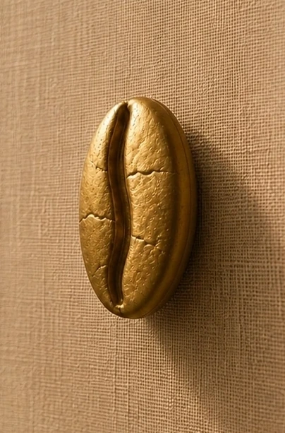 Champagne gold sculptural coffee form on natural linen