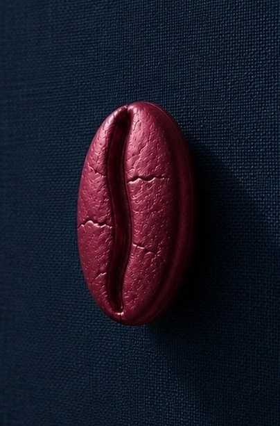Bordeaux sculptural coffee form on midnight blue linen