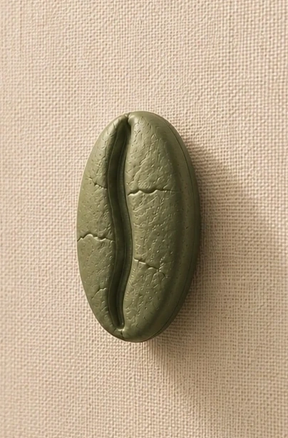 Sage sculptural coffee form on natural ivory linen