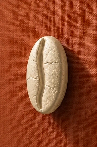 Ivory sculptural coffee form on terracotta linen